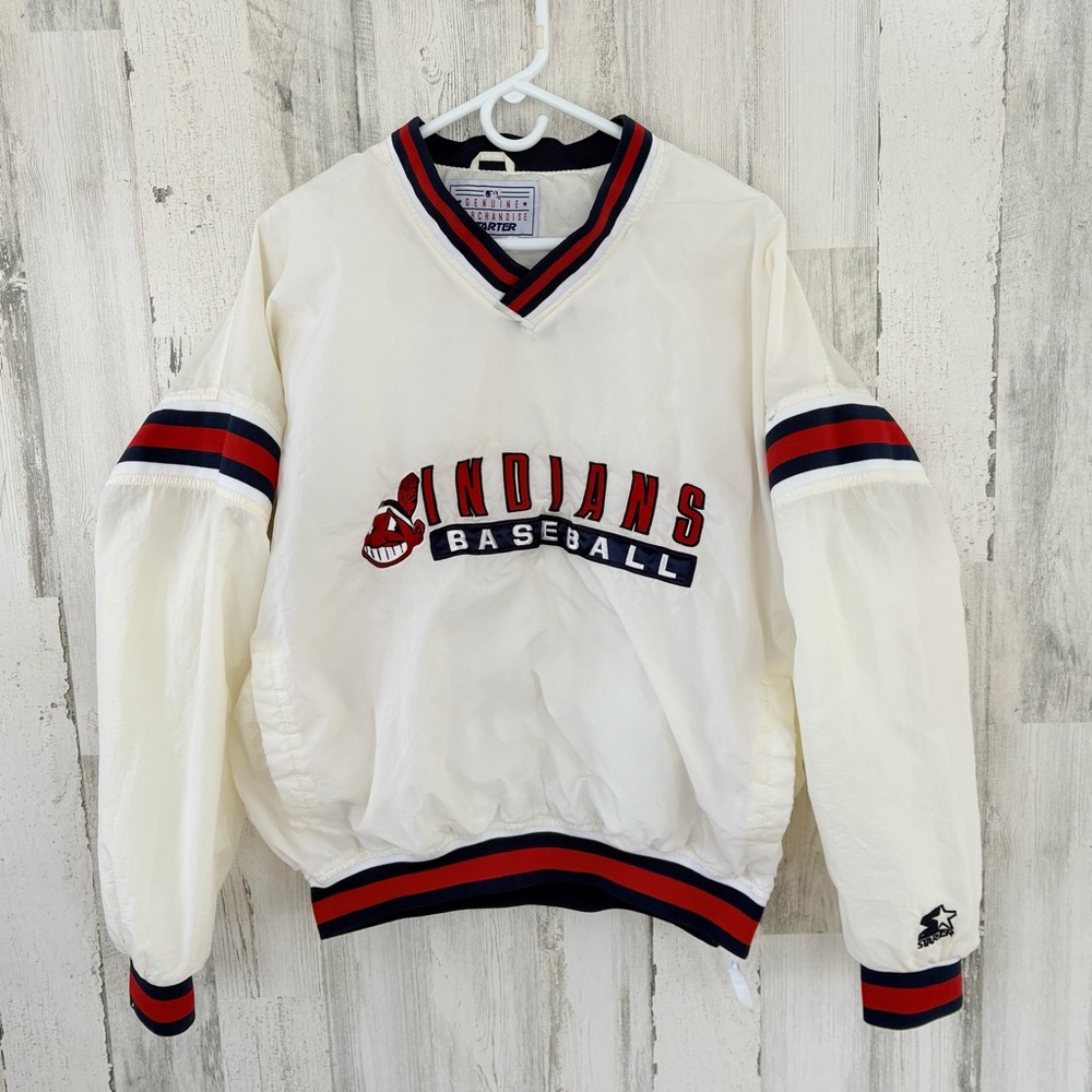 Starter Size XL Vintage Cleveland Indians V-Neck Pullover Windbreaker